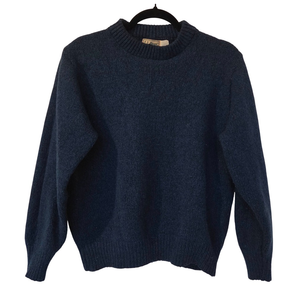 Vintage LL Bean Mens Wool Crewneck Sweater Size S Blue Made in USA Fall Winter